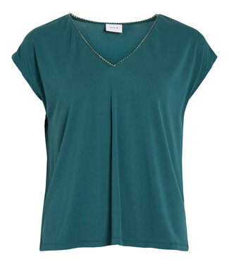 VILA T-Shirt MODALA NEW GLITTER V-NECK VILA ATLANTIC DEEP
