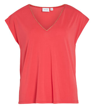 VILA T-Shirt MODALA NEW GLITTER V-NECK VILA HIBISCUS