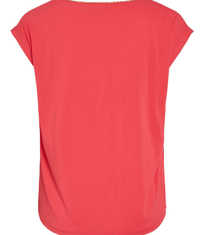 VILA T-Shirt MODALA NEW GLITTER V-NECK VILA HIBISCUS