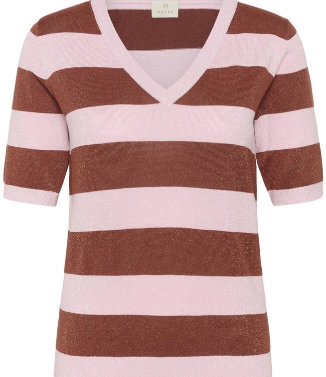 KAFFE Pull REGINA STRIPE V-NECK KAFFE HENNA