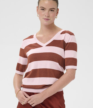 KAFFE Pull REGINA STRIPE V-NECK KAFFE HENNA