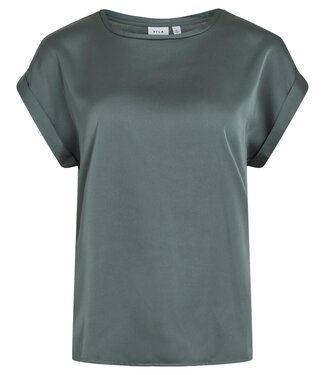VILA T-Shirt ELLETTE SATIN O-NECK VILA BALSEM GREEN