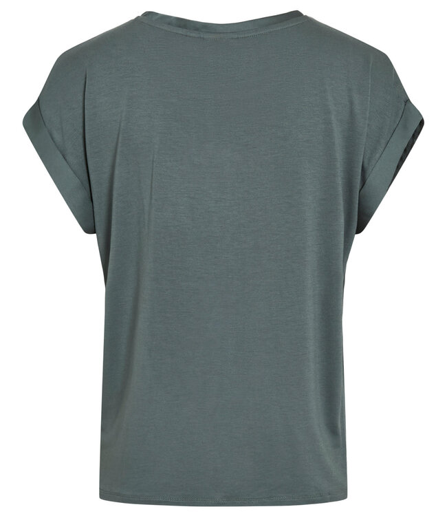 VILA T-Shirt ELLETTE SATIN O-NECK VILA BALSEM GREEN