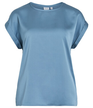 VILA T-Shirt ELLETTE SATIN O-NECK VILA BLUE SHADOW