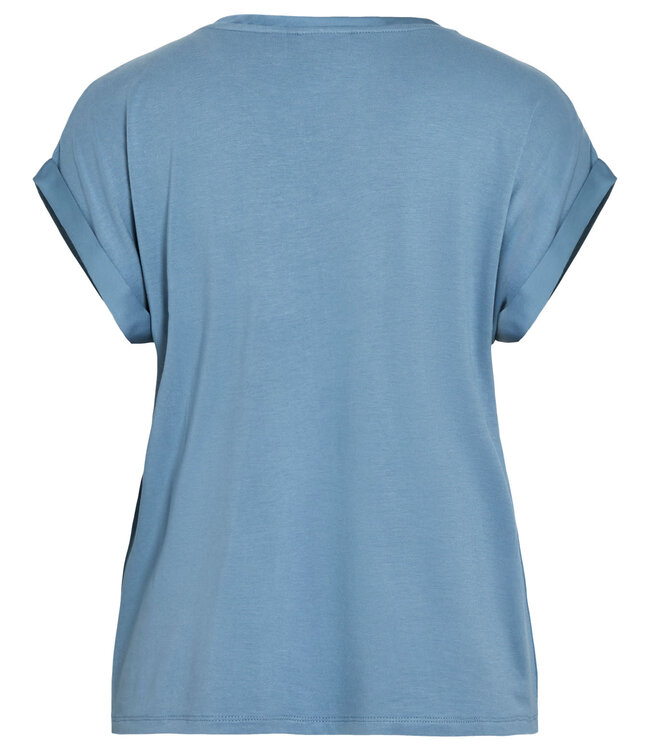 VILA T-Shirt ELLETTE SATIN O-NECK VILA BLUE SHADOW
