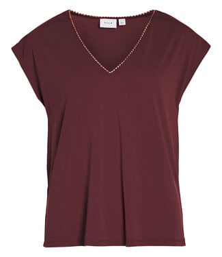 VILA T-Shirt MODALA V-NECK VILA TAWNY PORT