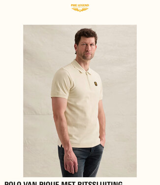 PME LEGEND Polo PIQUE MET RITSSLUITING PME LEGEND BONE WHITE