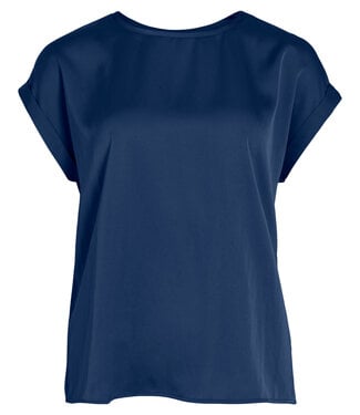 VILA T-Shirt ELLETTE SATIN O-NECK VILA NAVY PEONY