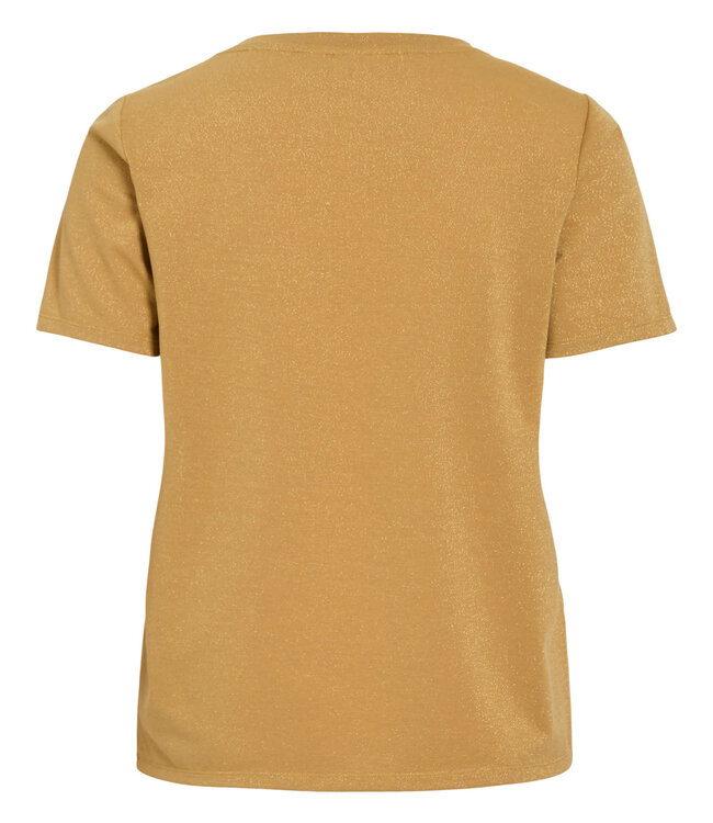 VILA T-Shirt LUXI GLITTER V-NECK VILA AMBER GOLD