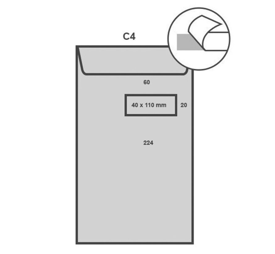 Witte akte envelop C4 229 324 mm venster rechts 250 stuks VerpakkingenXL