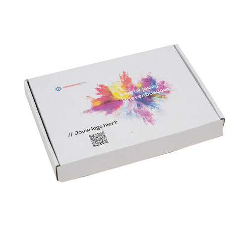 Specipack Brievenbusdoos golfkarton E-golf bedrukt 180 x 115 x 30 mm A6 Wit - Bundel met 100 postdozen bedrukt met eigen ontwerp