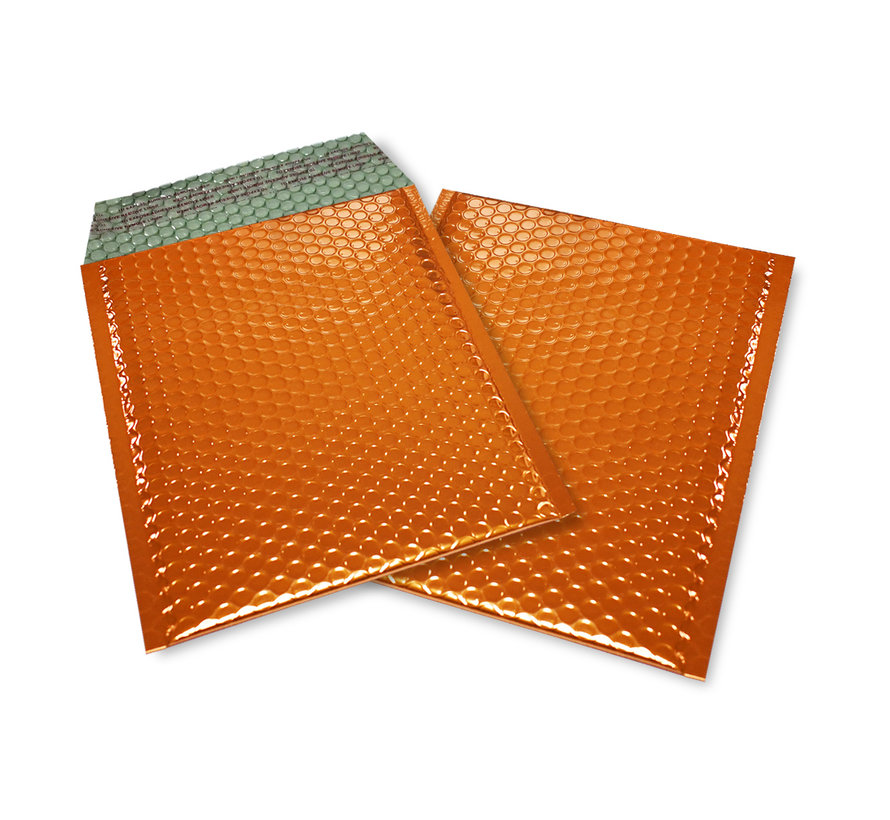 Oranje luchtkussen enveloppen metallic glanzend D 180 x 250 mm A5+ - Doos met 100 stuks