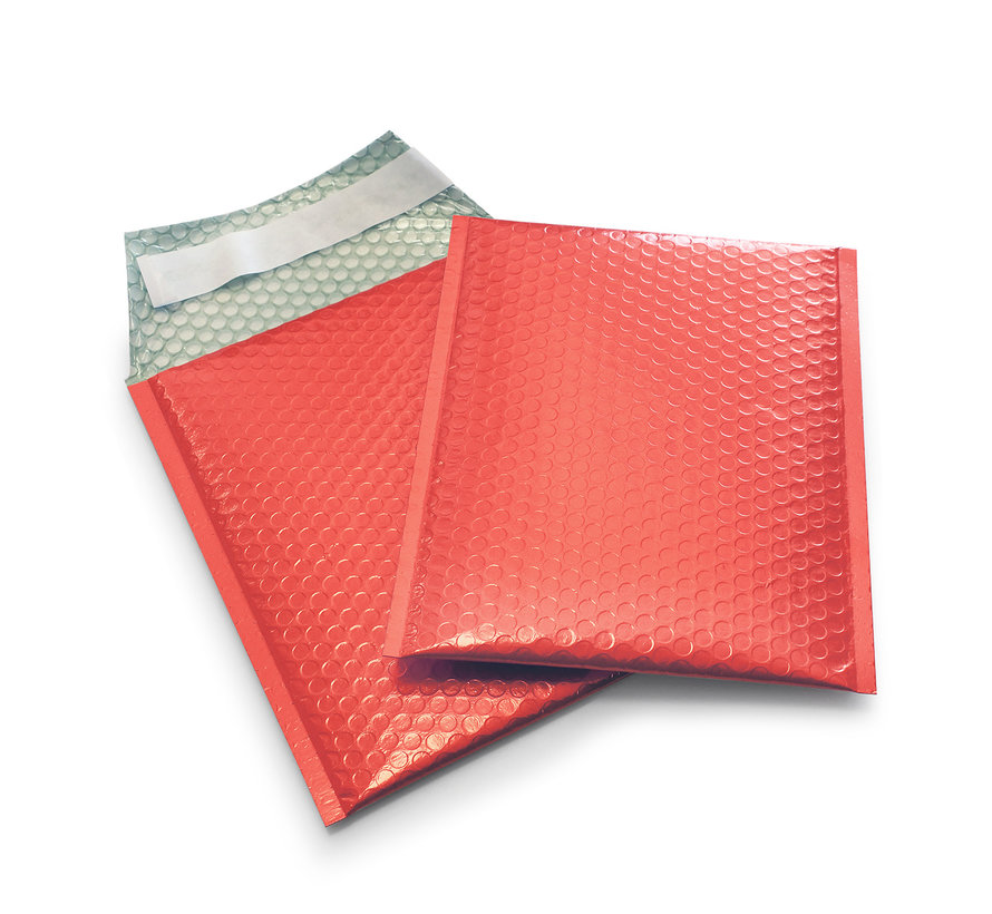 Rood luchtkussen enveloppen metallic mat D 180 x 250 mm A5+ - Doos met 100 stuks