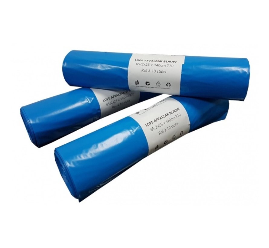 Afvalzakken Kliko LDPE 240 liter - 65 x 140 cm - 240 Liter - T70 blauw - 10 rollen á 10 zakken in doos