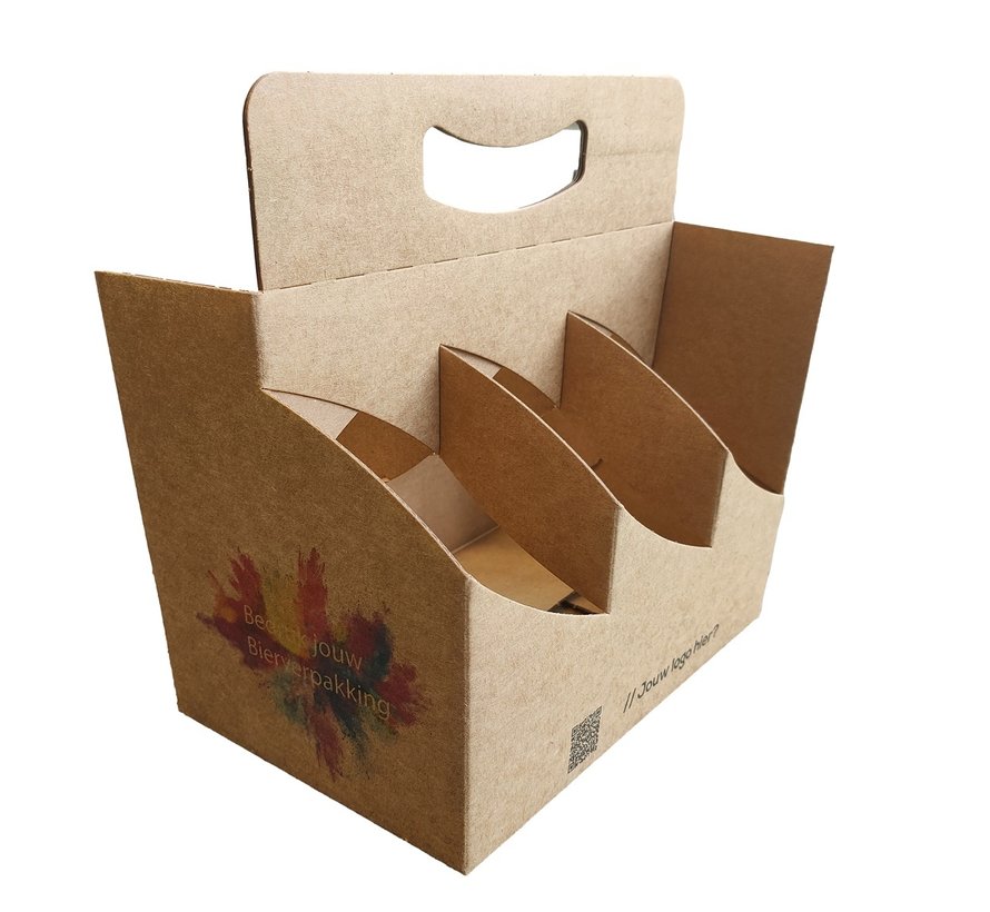 Draagtray karton bedrukt - voor 6 bierflessen - 30 stuks bedrukt met eigen ontwerp