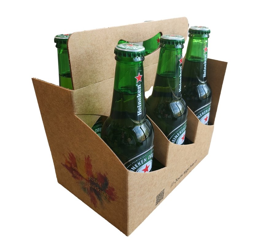 Bierverpakking karton bedrukt - voor 6 bierflessen - 30 stuks bedrukt met eigen ontwerp