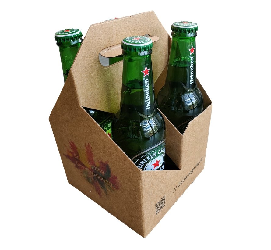 Bierverpakking karton bedrukt - voor 4 flessen - 25 stuks bedrukken met eigen ontwerp