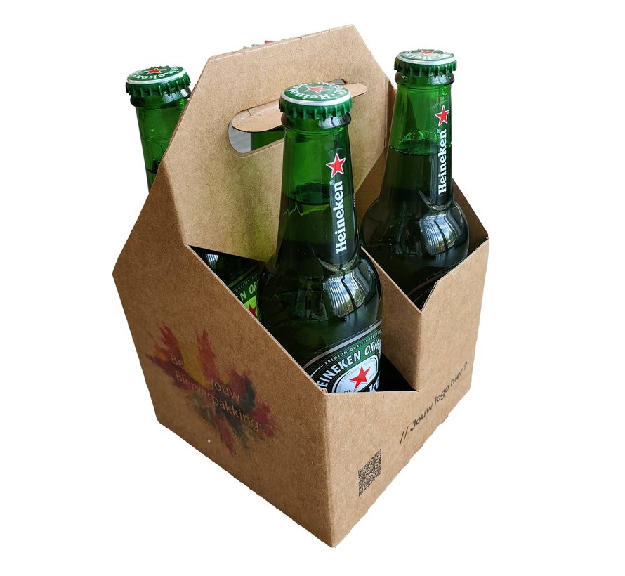 Draagtray karton bedrukt - voor 4 flessen - bierverpakking - 25 stuks bedrukken met eigen ontwerp