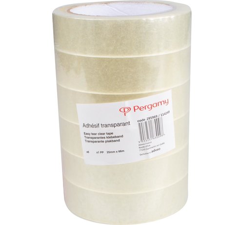 Pergamy Pergamy plakband PP 25 mm x 66 m - Verpakking met 6 rollen