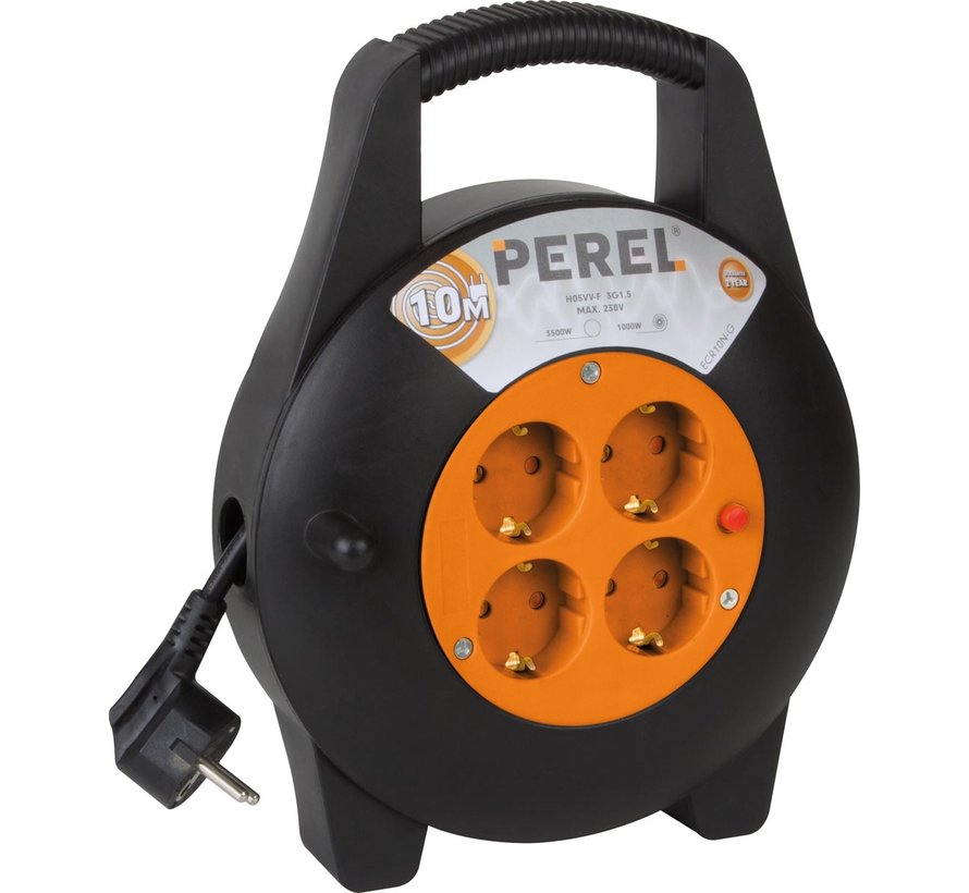 Perel - kabelhaspel - 3G1.5 -met 4 stopcontacten -10 m