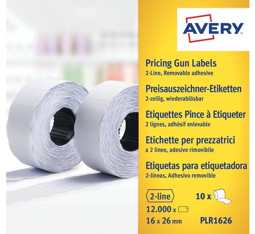 Avery Avery - PLR1626 - etiketten voor prijstang - non-permanent - 26 x 16mm - 12 000 etiketten - wit