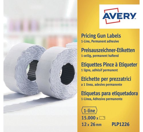 Avery Avery - PLP1226 - etiketten voor prijstang permanent - 12 x 26 mm - 15 000 etiketten - wit