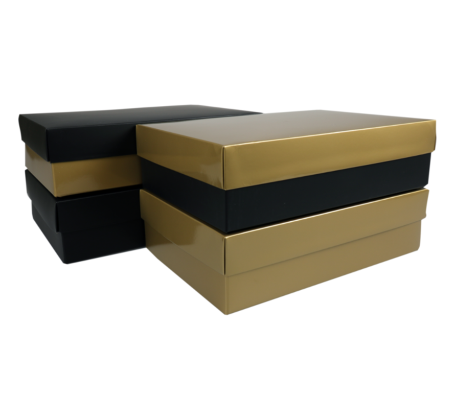 Geschenkdoos - karton -30x21x8cm - zwart/goud - 10 stuks