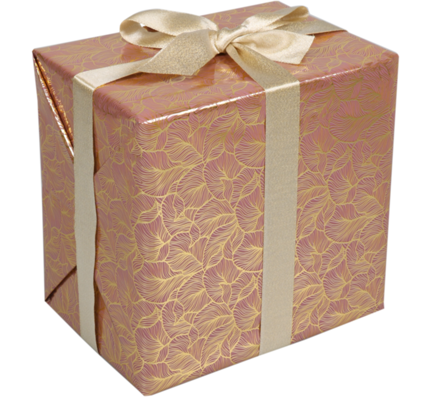 Cadeaupapier - 50cmx200m - Leafs - roze/goud