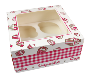 Specipack Cupcake doos - Voor 4 stuks - 170x170x80mm - wit/roze - 100 stuks