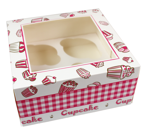 Specipack Cupcake doos - Voor 4 stuks - 170x170x80mm - wit/roze - 100 stuks