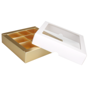 Specipack Bonbondoosje - 9-vakjes - 105x105x30mm - wit/goud - 25 stuks