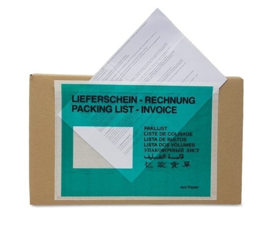 Paklijst enveloppen/ dokulops papier bedrukt - recyclebaar - C6- 162mm x 120mm - doos met 1000 stuks