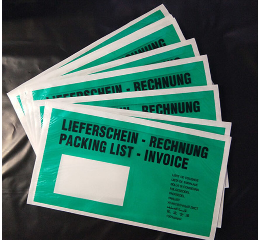 Paklijst enveloppen/ dokulops papier bedrukt - recyclebaar - DL- 228mm x 120mm - doos met 1000 stuks