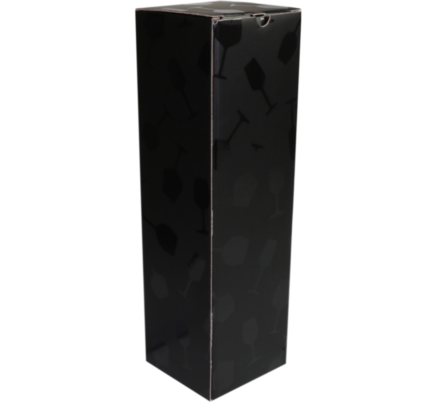 Zwarte Kartonnen Flesdozen 95x95x330mm - Opdruk wijnglazen - Verpakking van 25 dozen