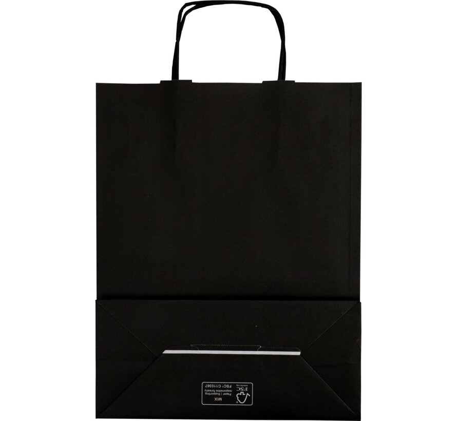 Papieren tasjes zwart A4 - 22 x 10 x 30 cm - Gedraaid koord - 250 stuks