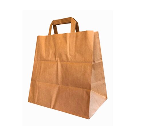 Papieren tasjes bruin - 26 x 17 x 26 cm - Platte handgreep - 250 stuks