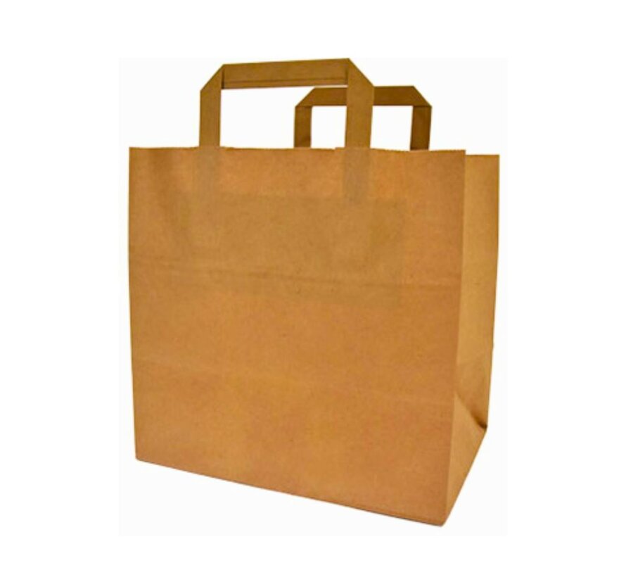 Papieren tasjes bruin - 32 x 16 x 44 cm - Platte handgreep - 250 stuks