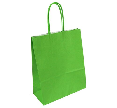 Papieren tasjes groen - 22 x 10 x 31 cm - Gedraaid koord - 250 stuks