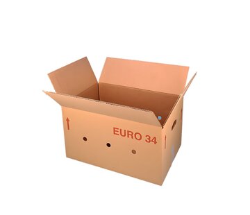Hele Eurodoos 34 - 60 x 40 x 34 cm - Dubbele golf - Met handgrepen - Voorzien van gaten