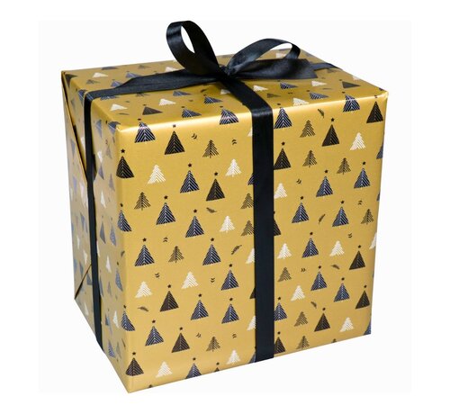 Cadeaupapier Toonbankrol - 200m x 50cm - 80gr/m² - Christmas Trees - Goud/Zwart