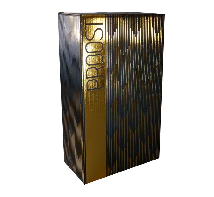 Luxe wijndoos voor 2 flessen - Zwart/goud - Karton/PE - 190x95x330mm - Pak met 10 dozen