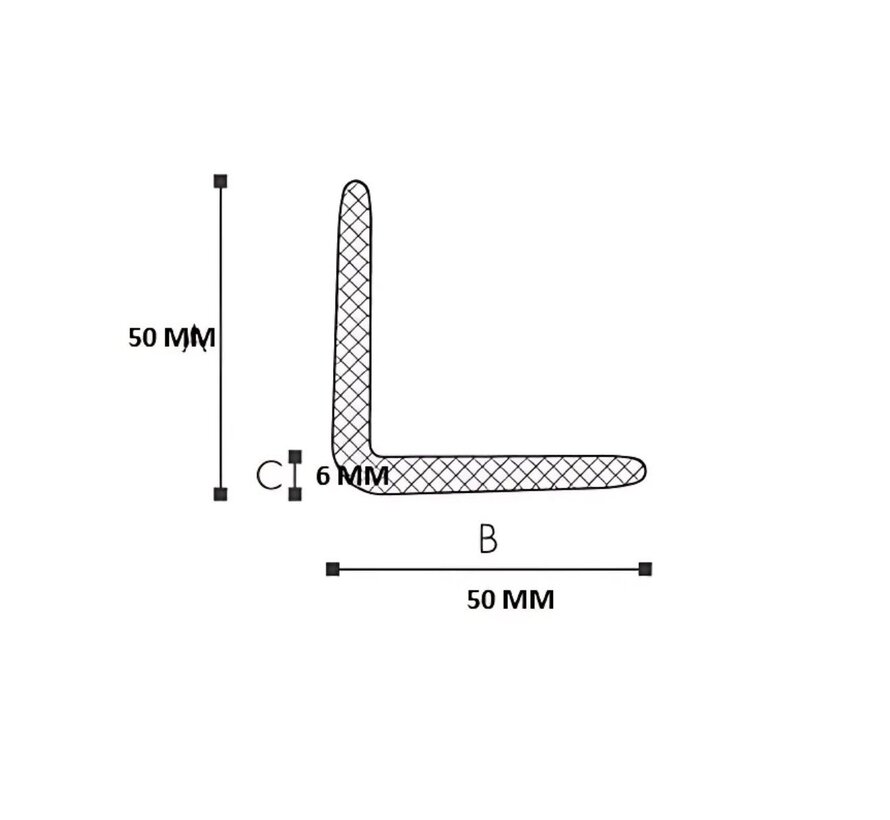 Schuimprofiel L-vorm – 50 x 50 mm – Dikte 6 mm – 200 cm lang – Doos 240 stuks