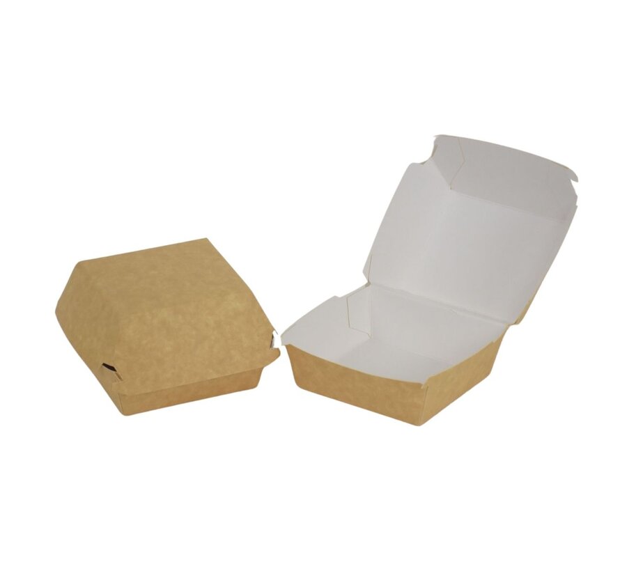 Hamburgerbakje kraft - bruin/wit - medium - 115 x 115 x 80 mm - 400 stuks