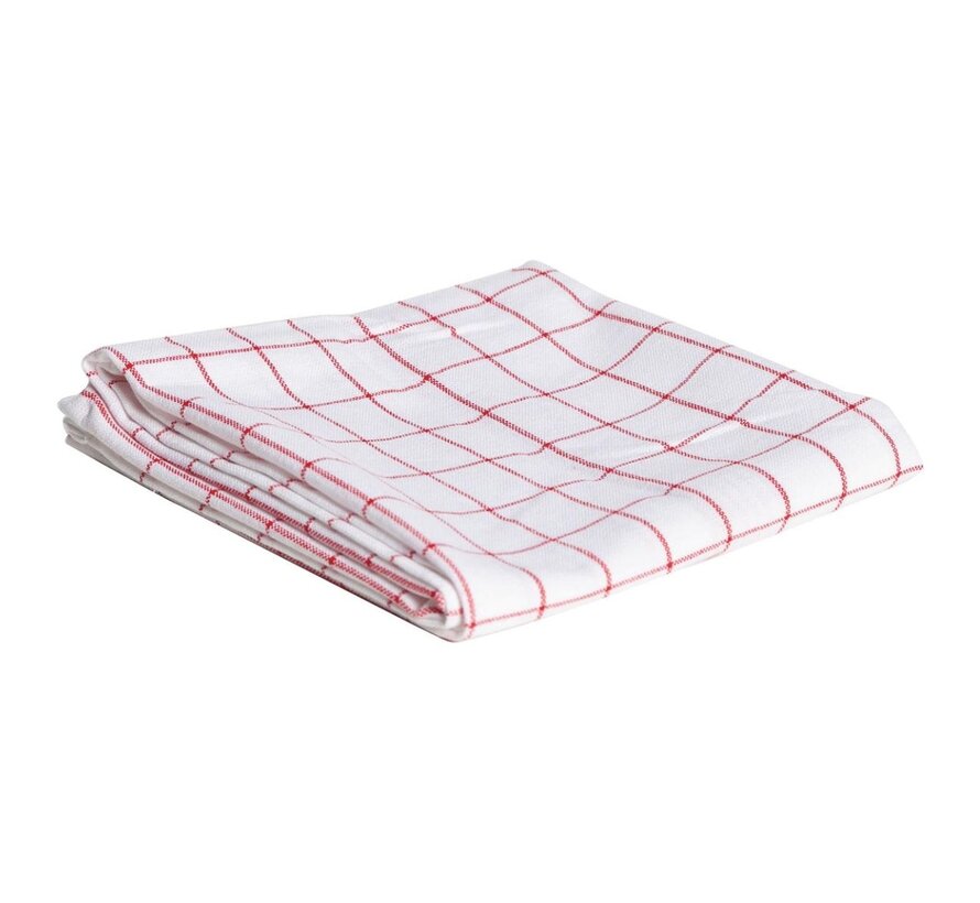 Cosy - handdoek - 72 x 50 cm - geruit - wit/rood