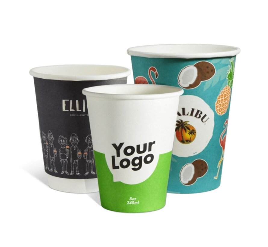 Bedrukte koffiebekers 7,5oz - Karton - 180 ml - Verpakking 250 stuks