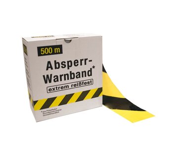 Afzetlint Geel/Zwart - 75 mm x 500 m - Extra sterk 32 my - In dispenserdoos