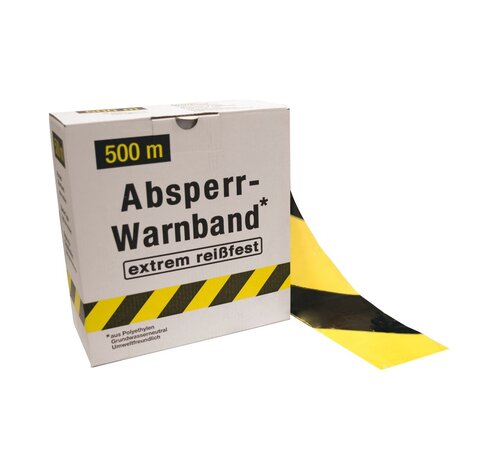 Afzetlint Geel/Zwart - 75 mm x 500 m - Extra sterk 32 my - In dispenserdoos