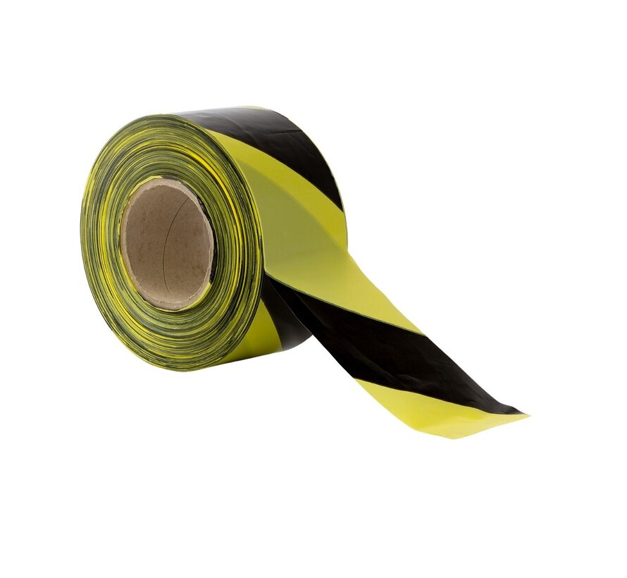 Afzetlint Geel/Zwart - 75 mm x 500 m - Extra sterk 32 my - In dispenserdoos