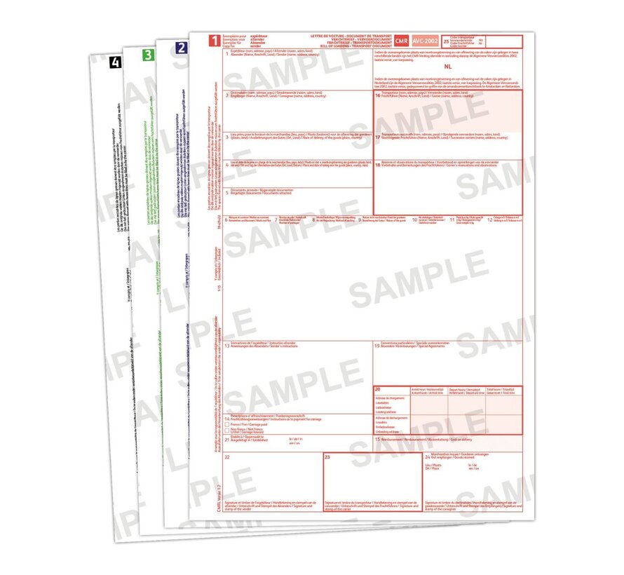 CMR vrachtbrief laser 4-voud - 1 t/m 4 - Ongenummerd - Doos 500 sets