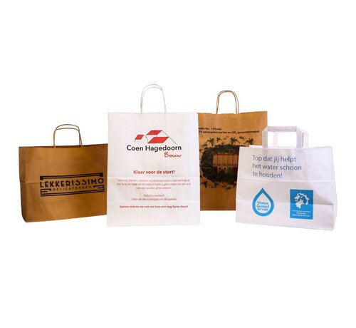 Specipack Bedrukte papieren tasjes - 32 x 17 x 39 cm - Per 100 stuks - Keuze uit kleur en handgreep